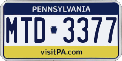 PA license plate MTD3377