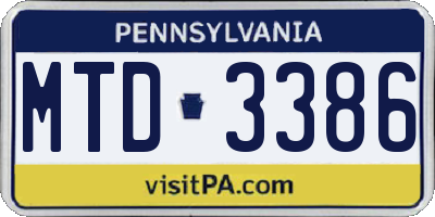 PA license plate MTD3386