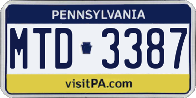 PA license plate MTD3387