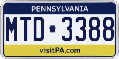 PA license plate MTD3388