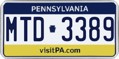 PA license plate MTD3389
