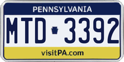 PA license plate MTD3392