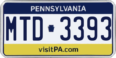 PA license plate MTD3393