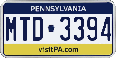 PA license plate MTD3394