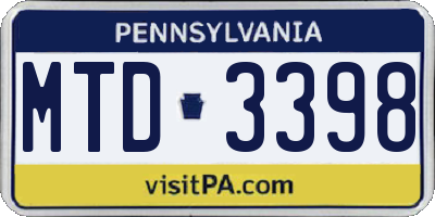 PA license plate MTD3398