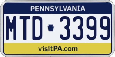 PA license plate MTD3399