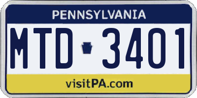 PA license plate MTD3401