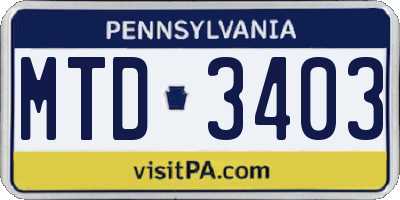 PA license plate MTD3403