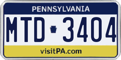 PA license plate MTD3404