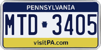 PA license plate MTD3405