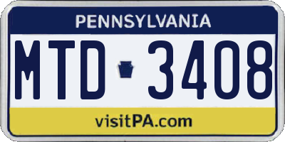 PA license plate MTD3408