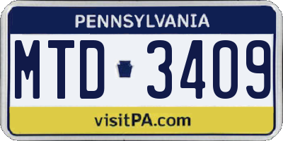 PA license plate MTD3409