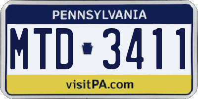 PA license plate MTD3411