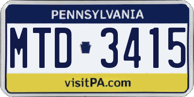 PA license plate MTD3415