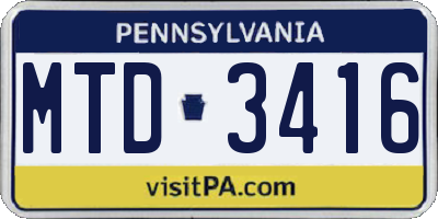 PA license plate MTD3416