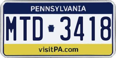 PA license plate MTD3418