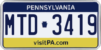 PA license plate MTD3419