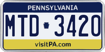PA license plate MTD3420