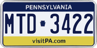 PA license plate MTD3422