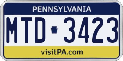 PA license plate MTD3423