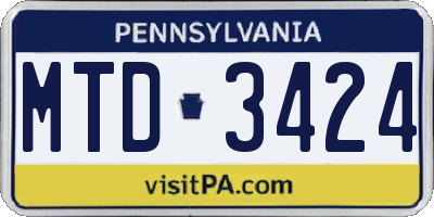 PA license plate MTD3424
