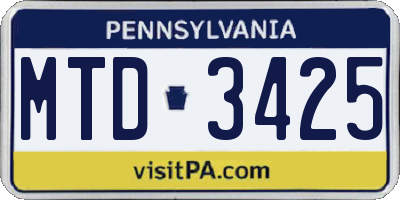 PA license plate MTD3425