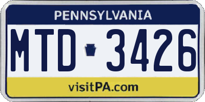 PA license plate MTD3426