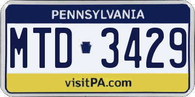 PA license plate MTD3429