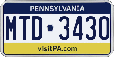 PA license plate MTD3430