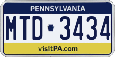PA license plate MTD3434
