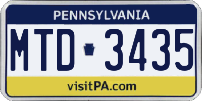 PA license plate MTD3435