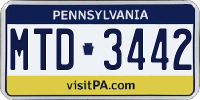 PA license plate MTD3442