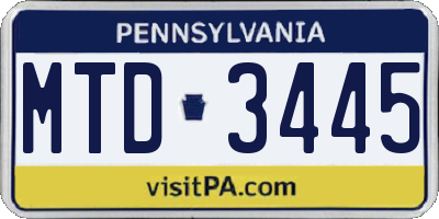 PA license plate MTD3445