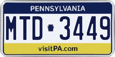 PA license plate MTD3449
