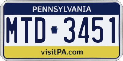PA license plate MTD3451