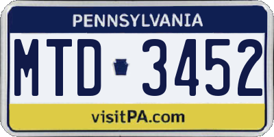 PA license plate MTD3452