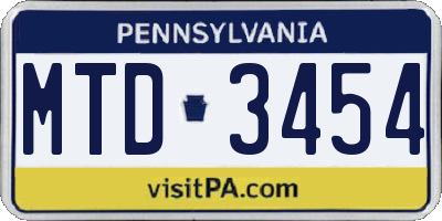 PA license plate MTD3454