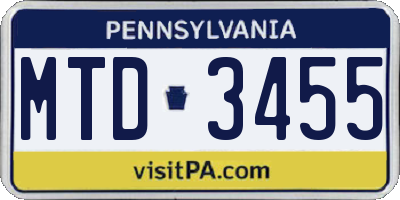 PA license plate MTD3455