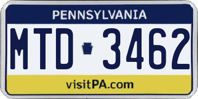 PA license plate MTD3462
