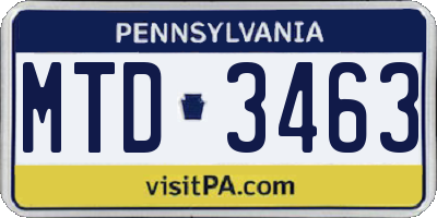 PA license plate MTD3463