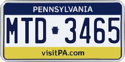 PA license plate MTD3465