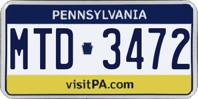 PA license plate MTD3472