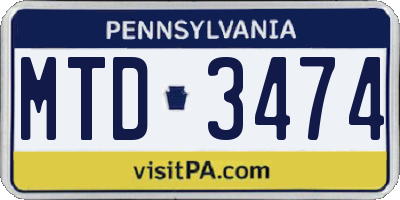 PA license plate MTD3474