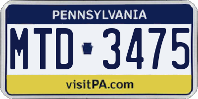 PA license plate MTD3475