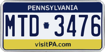 PA license plate MTD3476