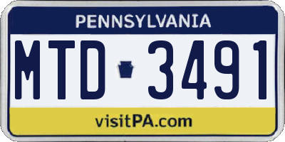 PA license plate MTD3491