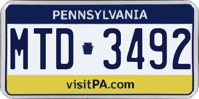 PA license plate MTD3492