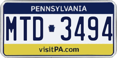 PA license plate MTD3494