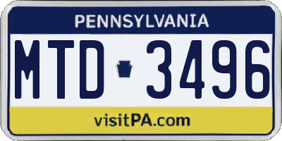 PA license plate MTD3496