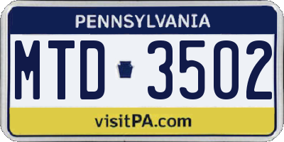 PA license plate MTD3502